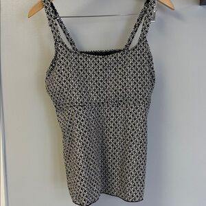 Lands' End Black and White Geometric Camisole Tank Swim Top Sz L